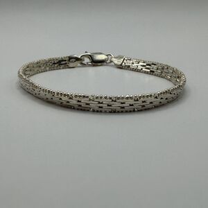 925 Italy Sterling Silver Diamond Cut Woven Brick Link Bracelet 7" 10.6g